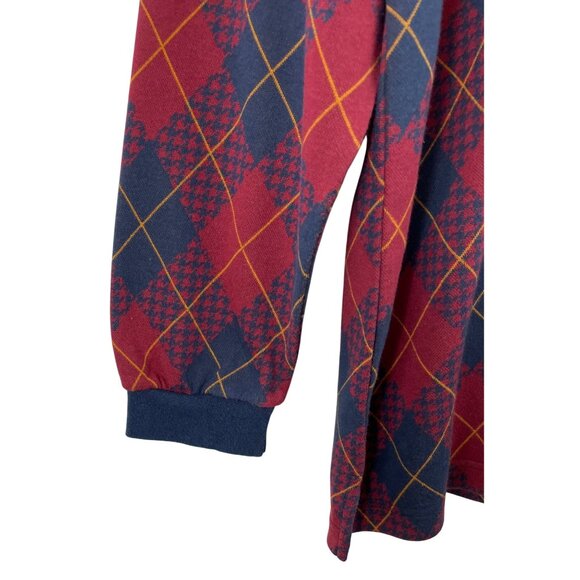 Tribute Mens SIze Large Long Sleeve Collared Polo Shirt Argyle Design Blue Red - Picture 3 of 8